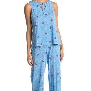 Jane and Bleecker Pajama Set Light Blue Red Crabs PJ Tank Cropped Capri Coastal